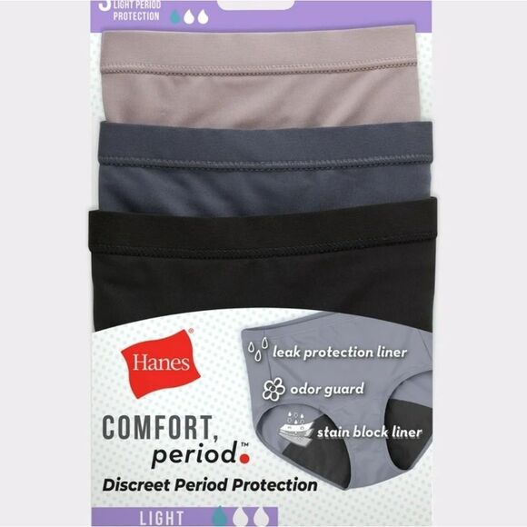 Hanes Comfort Period. Discreet Leak Protection Light 3-PK Bikinis - Picture 1 of 7